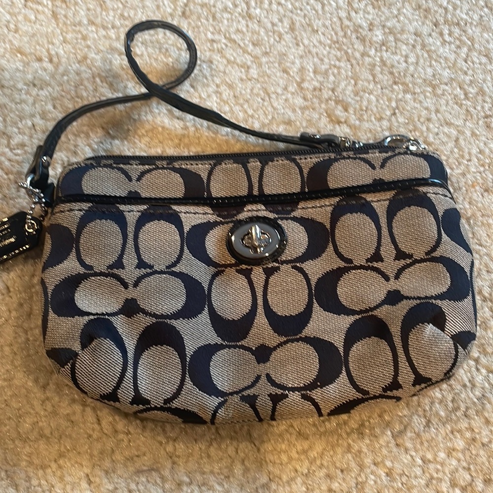 Coach Monogram Canvas Wristlet in Tan and Black